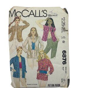 McCalls Womens Sewing Pattern 6876 Misses Blouses Sizes 10-12 Vintage 1980s